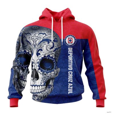 Personalized Liga MX Cruz Azul Hoodie Sugar Skull Dia De Muertos