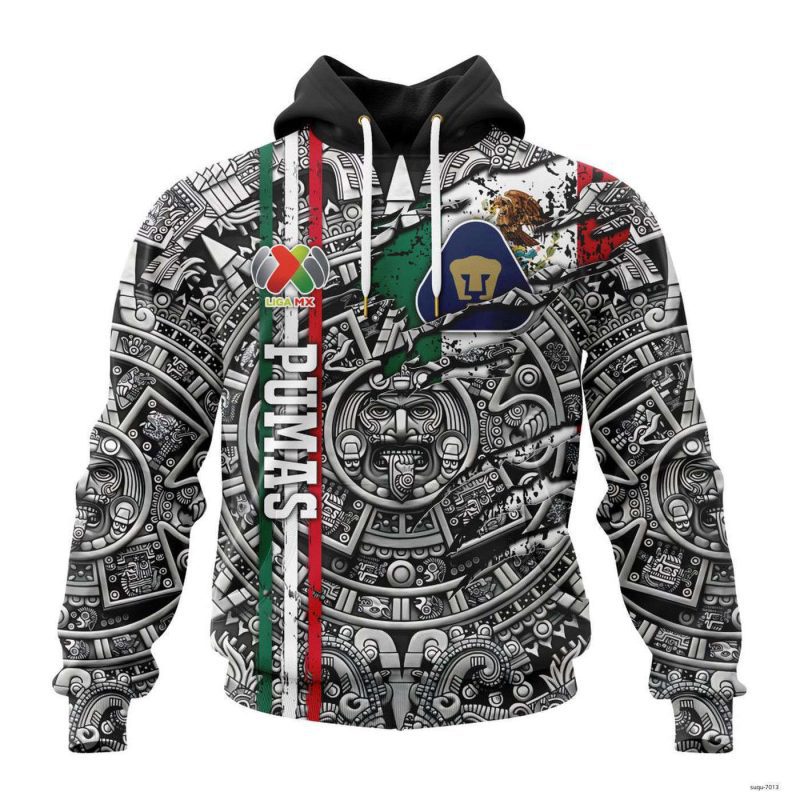 Personalized Liga MX Pumas Unam Hoodie Special Aztec Design Mexico Soccer Hooded