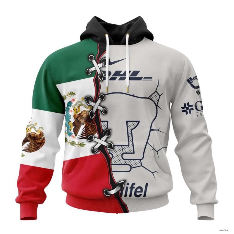 Personalized Liga MX Pumas Unam Hoodie Special Mix Mexico Flag Design