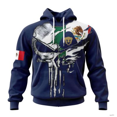 Personalized Liga MX Pumas Unam Hoodie Special Skull - Mexico Soccer
