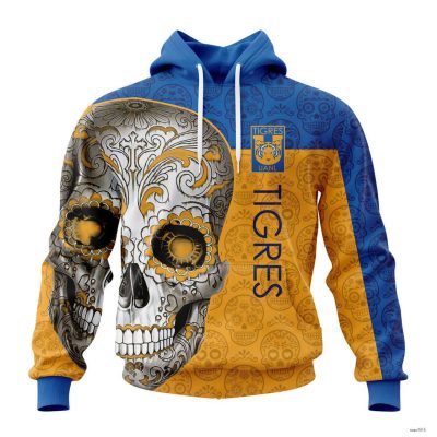 Personalized Liga MX Tigres Uanl Hoodie Sugar Skull For Dia De Muertos