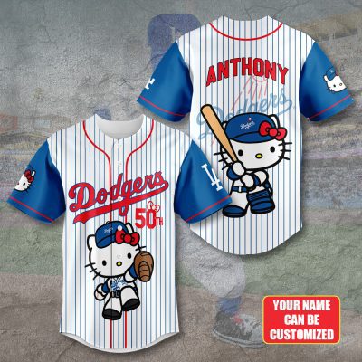 Personalized Los Angeles Dodgers x Hello Kitty Baseball Jersey BJG1290