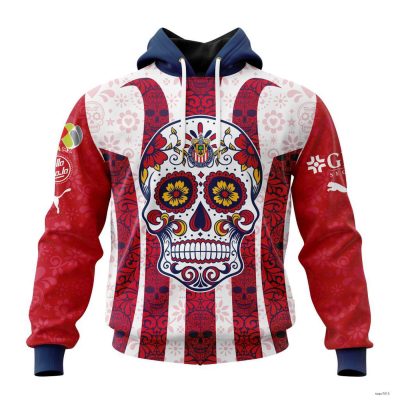 Personlaized Liga MX Chivas Guadalajara Hoodie 2023 - 2024 Home Dia De Muertos