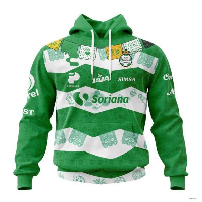 Personlaized Liga MX Club Santos Laguna Hoodie Home Dia De Muertos Green Color