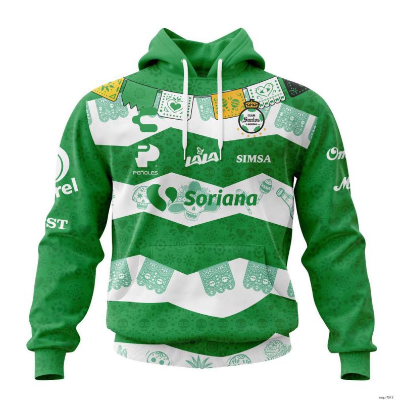 Personlaized Liga MX Club Santos Laguna Hoodie Home Dia De Muertos Green Color