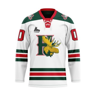 QMJHL Halifax Mooseheads Personalized White Lace Hockey Jersey