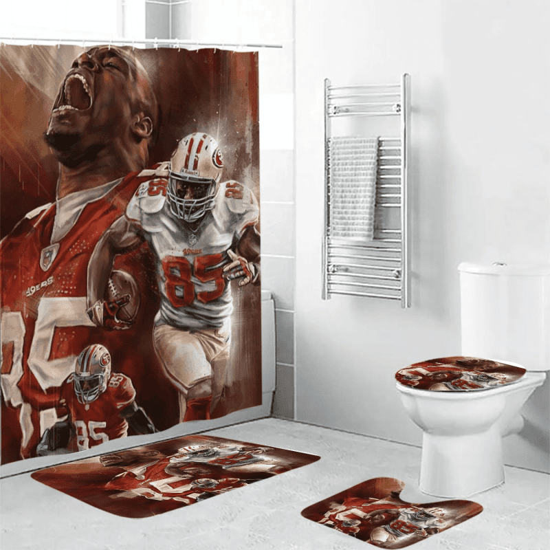 San Francisco 49ers Vernon Davis 85 Waterproof Shower Curtain Non-Slip Toilet Lid Cover Bath Mat Bathroom Set BRS2642