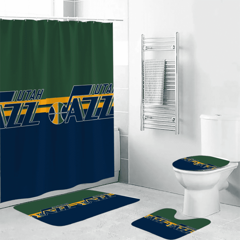 Utah Jazz Emblem v3 Waterproof Shower Curtain Non-Slip Toilet Lid Cover Bath Mat Bathroom Set BRS4743
