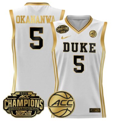 Duke Blue Devils 2025 ACC Women's Conference Tournament Champions Lightweight Basketball Jersey - White Gold Oluchi Okananwa