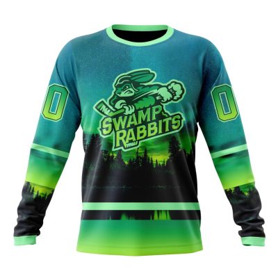 ECHL Greenville Swamp Rabbits Design With Northern Lights Performance Long Sleeve Shirt