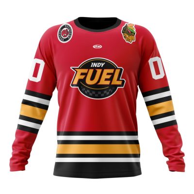ECHL Indy Fuel Personalized Red Design Performance Long Sleeve Shirt