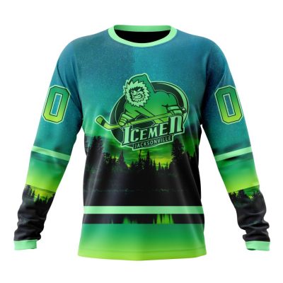 ECHL Jacksonville Icemen Design With Northern Lights Performance Long Sleeve Shirt