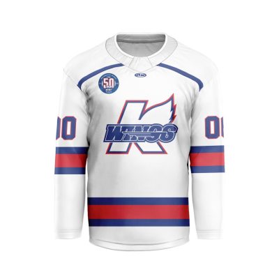 ECHL Kalamazoo Wings Personalized White V-shaped Hockey Jersey