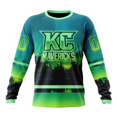 ECHL Kansas City Mavericks Design With Northern Lights Performance Long Sleeve Shirt