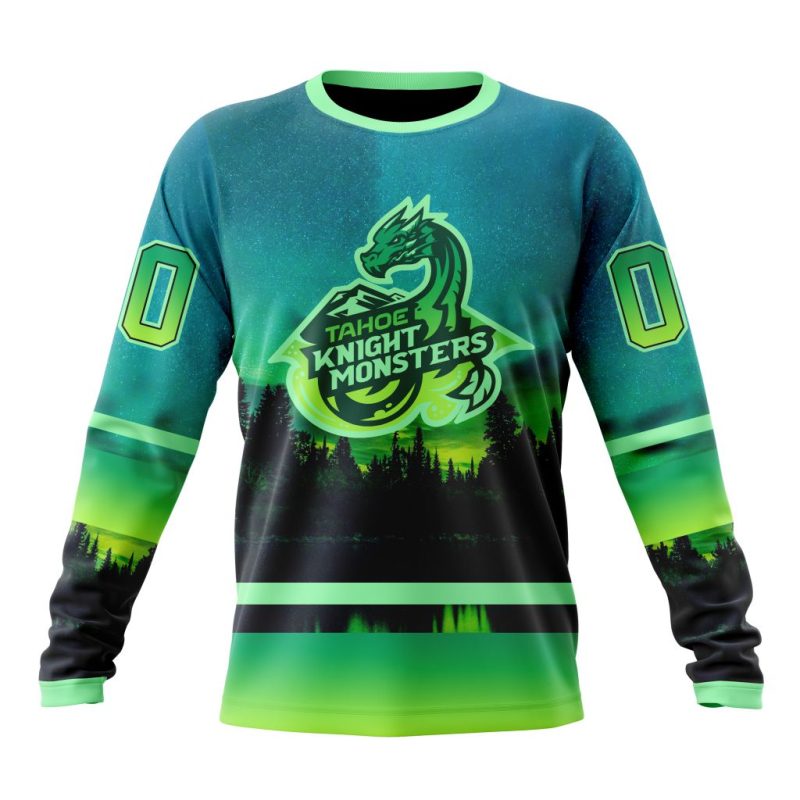 ECHL Tahoe Knight Monsters Design With Northern Lights Performance Long Sleeve Shirt