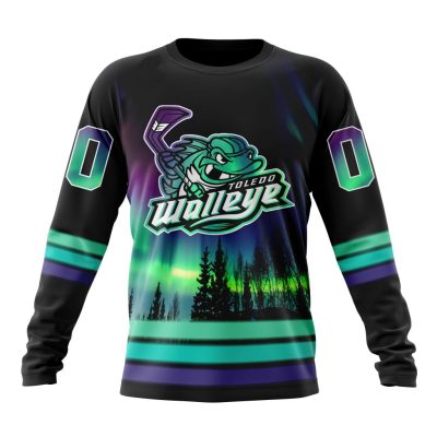ECHL Toledo Walleye Design With Northern Lights Performance Long Sleeve Shirt