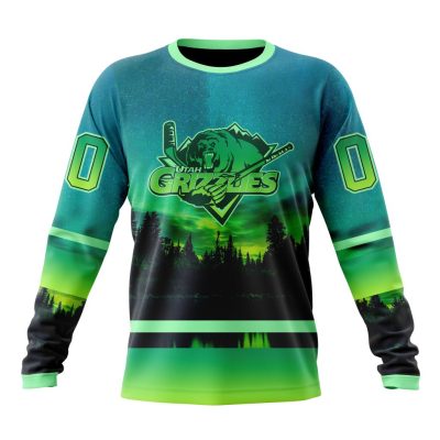 ECHL Utah Grizzlies Design With Northern Lights Performance Long Sleeve Shirt