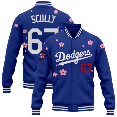 Los Angeles Dodgers Tokyo Series 2025 x Takashi Murakami Baseball Jacket Varsity Jacket - Royal Vin Scully