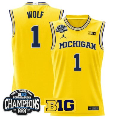 Michigan Wolverines 2025 Big Ten Conference Tournament Champions Basketball Jersey - Maize Danny Wolf