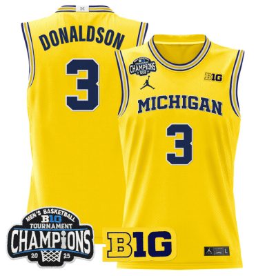 Michigan Wolverines 2025 Big Ten Conference Tournament Champions Basketball Jersey - Maize Tre Donaldson
