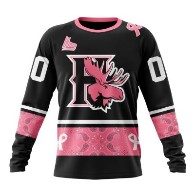 QMJHL Halifax Mooseheads Special Pink Paisley Fights Breast Cancer Design Performance Long Sleeve Shirt