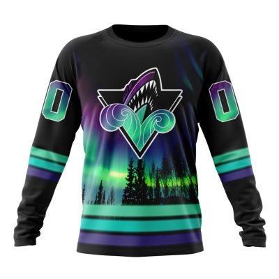 QMJHL Rimouski Oceanic Design With Northern Lights Performance Long Sleeve Shirt