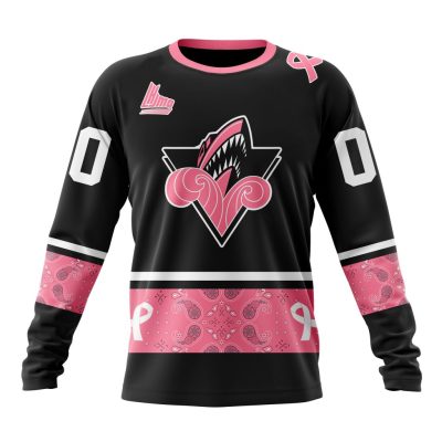 QMJHL Rimouski Oceanic Special Pink Paisley Fights Breast Cancer Design Performance Long Sleeve Shirt