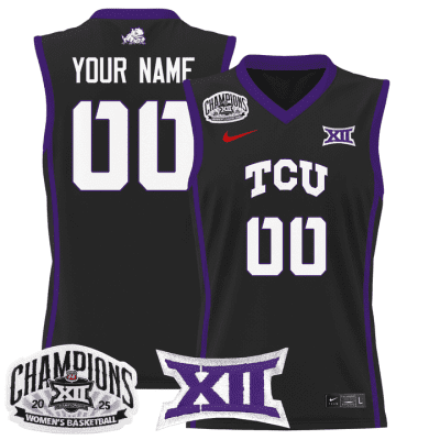 TCU Horned Frogs 2025 BIG 12 Women's Conference Tournament Champions Lightweight Basketball Custom Jersey - Black