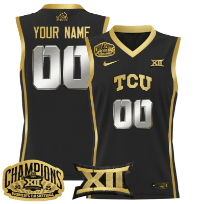TCU Horned Frogs 2025 BIG 12 Women's Conference Tournament Champions Lightweight Basketball Custom Jersey - Black Gold