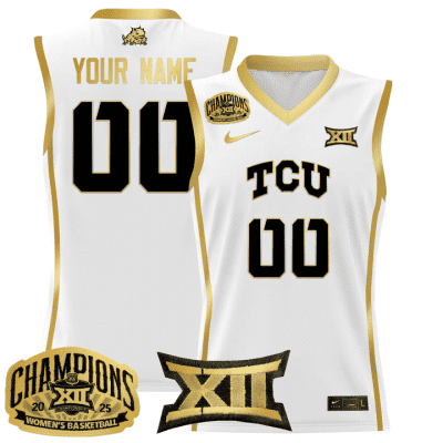 TCU Horned Frogs 2025 BIG 12 Women's Conference Tournament Champions Lightweight Basketball Custom Jersey - White Gold
