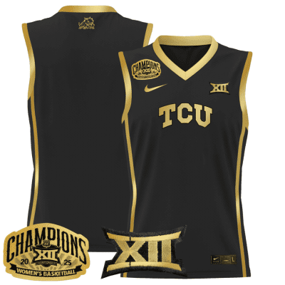 TCU Horned Frogs 2025 BIG 12 Women's Conference Tournament Champions Lightweight Basketball Jersey - Black Gold Team