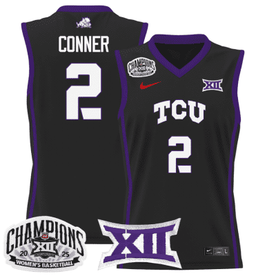 TCU Horned Frogs 2025 BIG 12 Women's Conference Tournament Champions Lightweight Basketball Jersey - Black Madison Conner