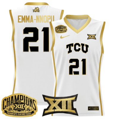TCU Horned Frogs 2025 BIG 12 Women's Conference Tournament Champions Lightweight Basketball Jersey - White Gold Agnes Emma-Nnopu