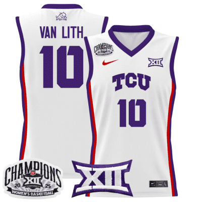 TCU Horned Frogs 2025 BIG 12 Women's Conference Tournament Champions Lightweight Basketball Jersey - White Hailey Van Lith