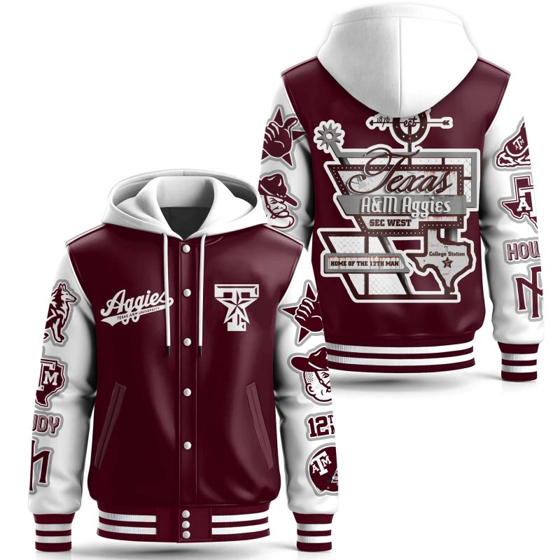 Texas A&M Aggies NCAA Hooded Baseball Jacket CHB1010