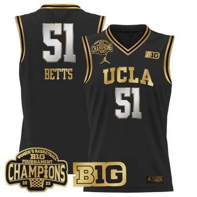 UCLA Bruins 2025 Big Ten Women's Conference Tournament Champions Lightweight Basketball Jersey - Black Gold Lauren Betts