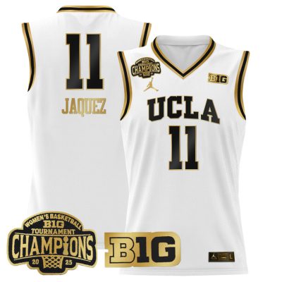 UCLA Bruins 2025 Big Ten Women's Conference Tournament Champions Lightweight Basketball Jersey - White Gold Gabriela Jaquez