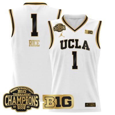 UCLA Bruins 2025 Big Ten Women's Conference Tournament Champions Lightweight Basketball Jersey - White Gold Kiki Rice