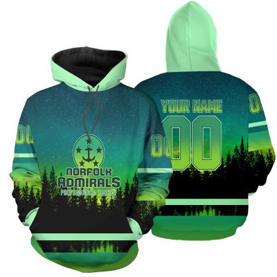ECHL Norfolk Admirals Design With Northern Lights Unisex Hoodie