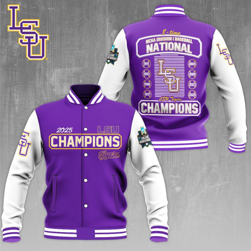 LSU Tigers Baseball NCAA National Champion 2025 College World Series Winner Varsity Jacket Baseball Jacket GNC6090