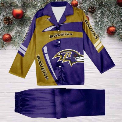 Baltimore Ravens Football Team NFL Holiday Winter Satin Pajamas Set
