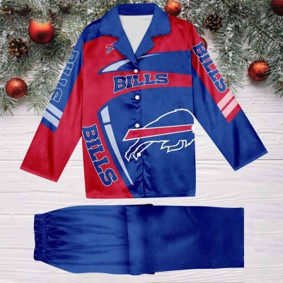 Buffalo Bills Football Team NFL Holiday Winter Satin Pajamas Set