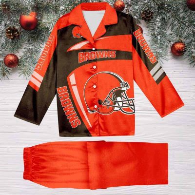 Cleveland Browns Football Team NFL Holiday Winter Satin Pajamas Set