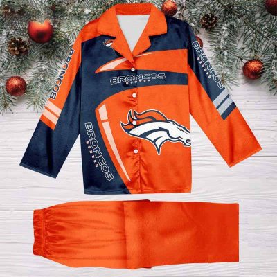 Denver Broncos Football Team NFL Holiday Winter Satin Pajamas Set