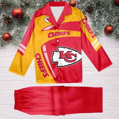 Kansas City Chiefs Football Team NFL Holiday Winter Satin Pajamas Set