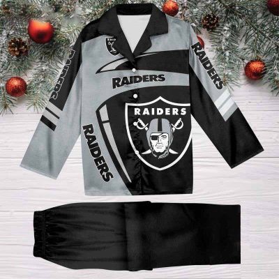 Las Vegas Raiders Football Team NFL Holiday Winter Satin Pajamas Set