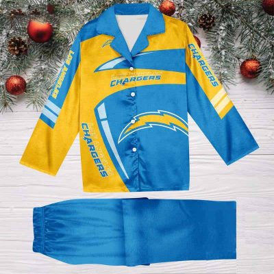 Los Angeles Chargers Football Team NFL Holiday Winter Satin Pajamas Set