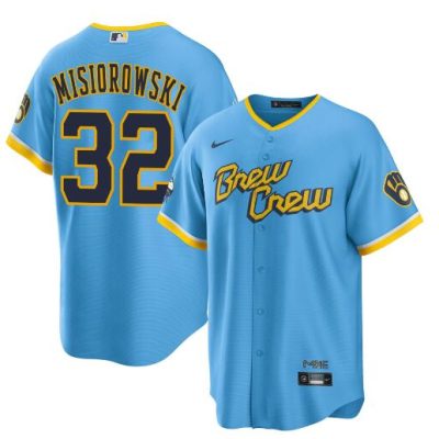 Milwaukee Brewers #32 Jacob Misiorowski Powder Blue City Connect Cool Base Stitched Baseball Jersey