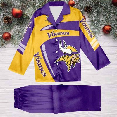 Minnesota Vikings Football Team NFL Holiday Winter Satin Pajamas Set