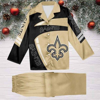 New Orleans Saints Football Team NFL Holiday Winter Satin Pajamas Set